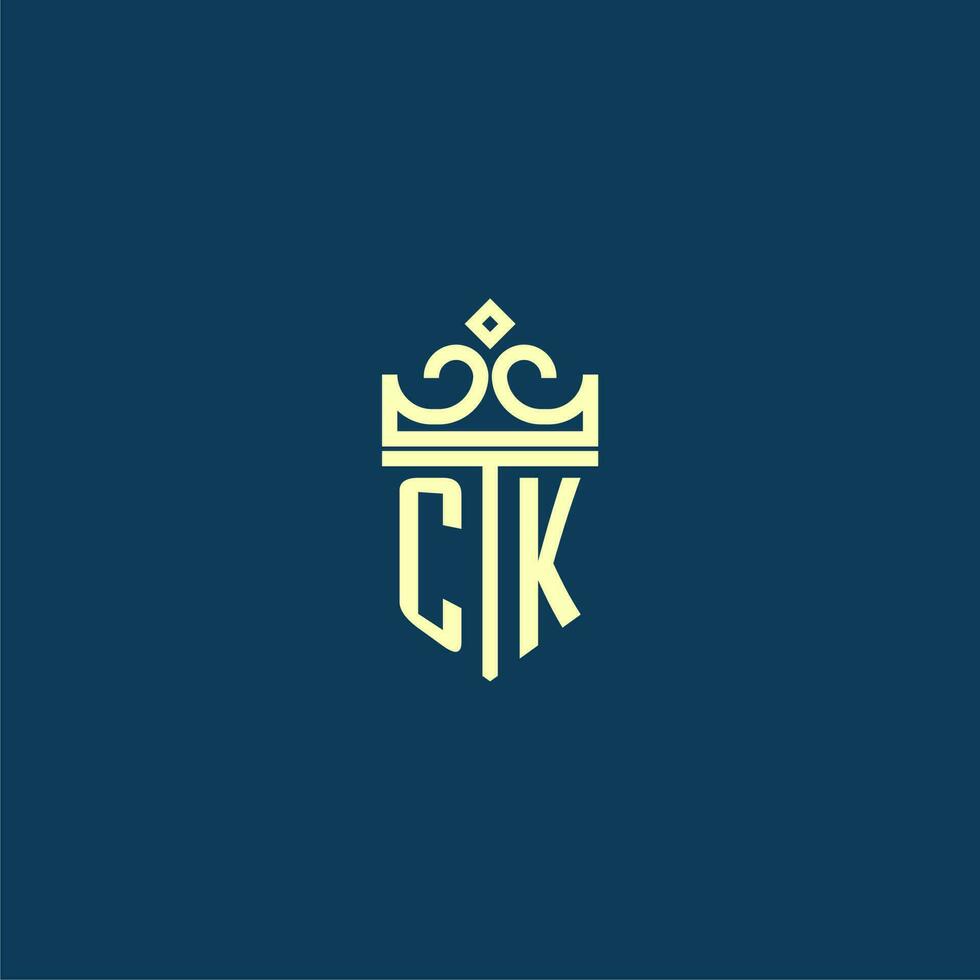 CK initial monogram shield logo design for crown vector image