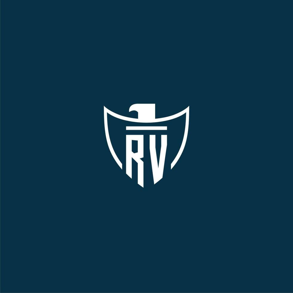 RV initial monogram logo for shield with eagle image vector design