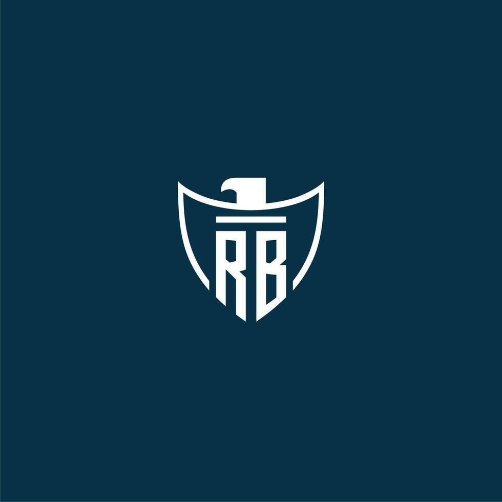 RB initial monogram logo for shield with eagle image vector design