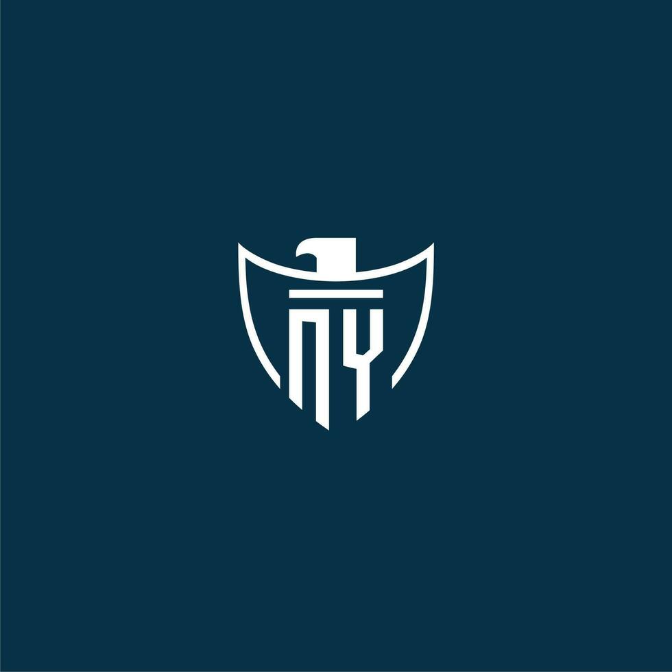 NY initial monogram logo for shield with eagle image vector design