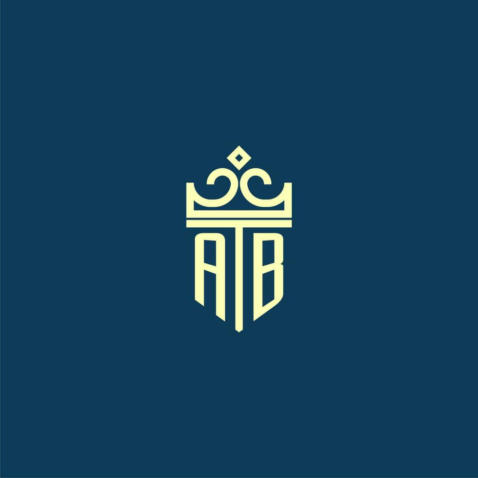 AB initial monogram shield logo design for crown vector image