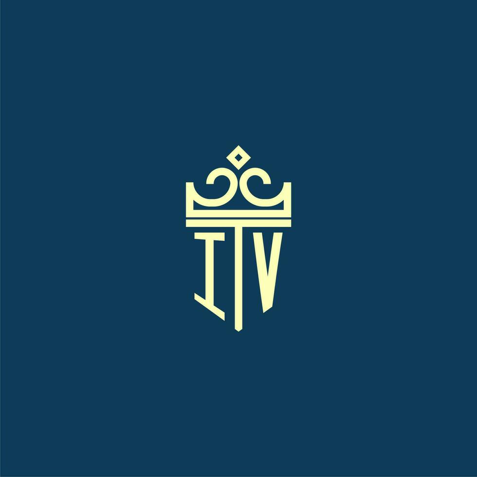 IV initial monogram shield logo design for crown vector image