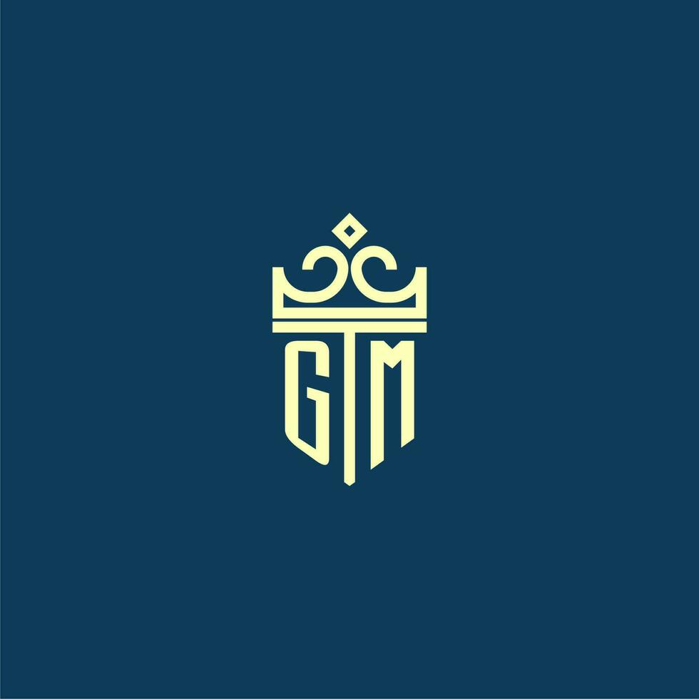 GM initial monogram shield logo design for crown vector image