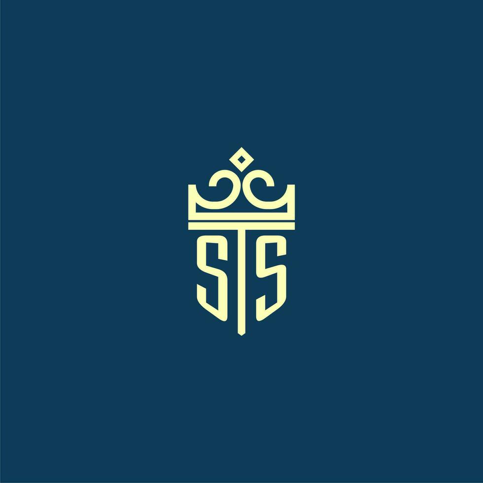 SS initial monogram shield logo design for crown vector image