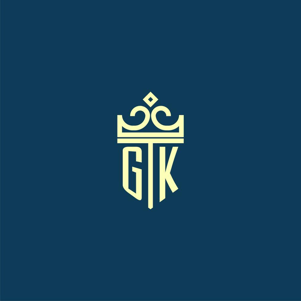 GK initial monogram shield logo design for crown vector image