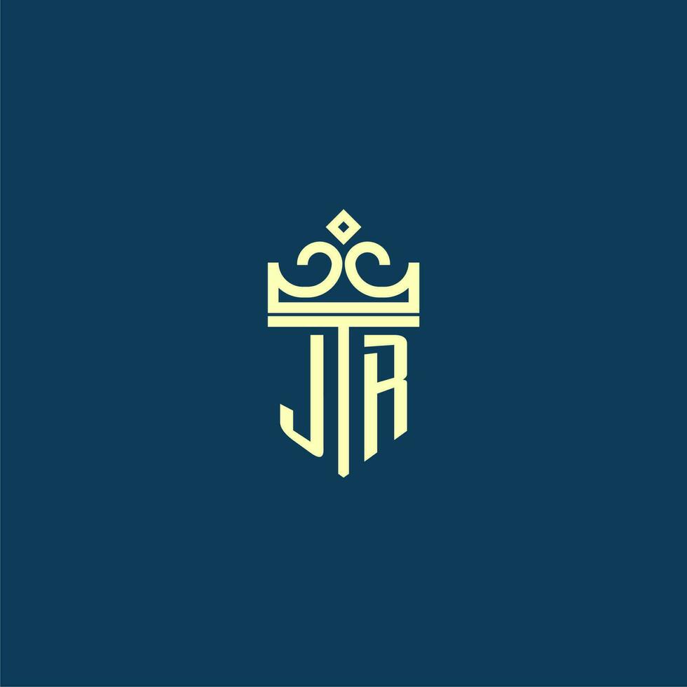 JR initial monogram shield logo design for crown vector image