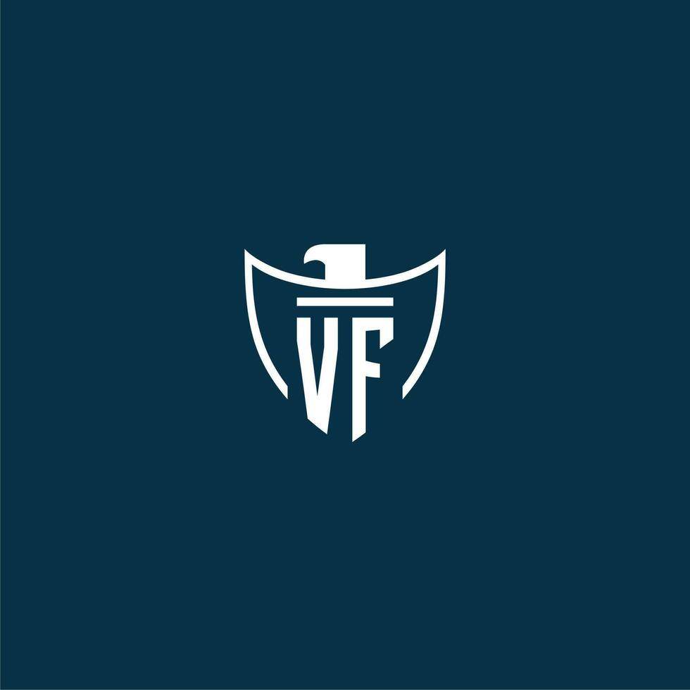 VF initial monogram logo for shield with eagle image vector design