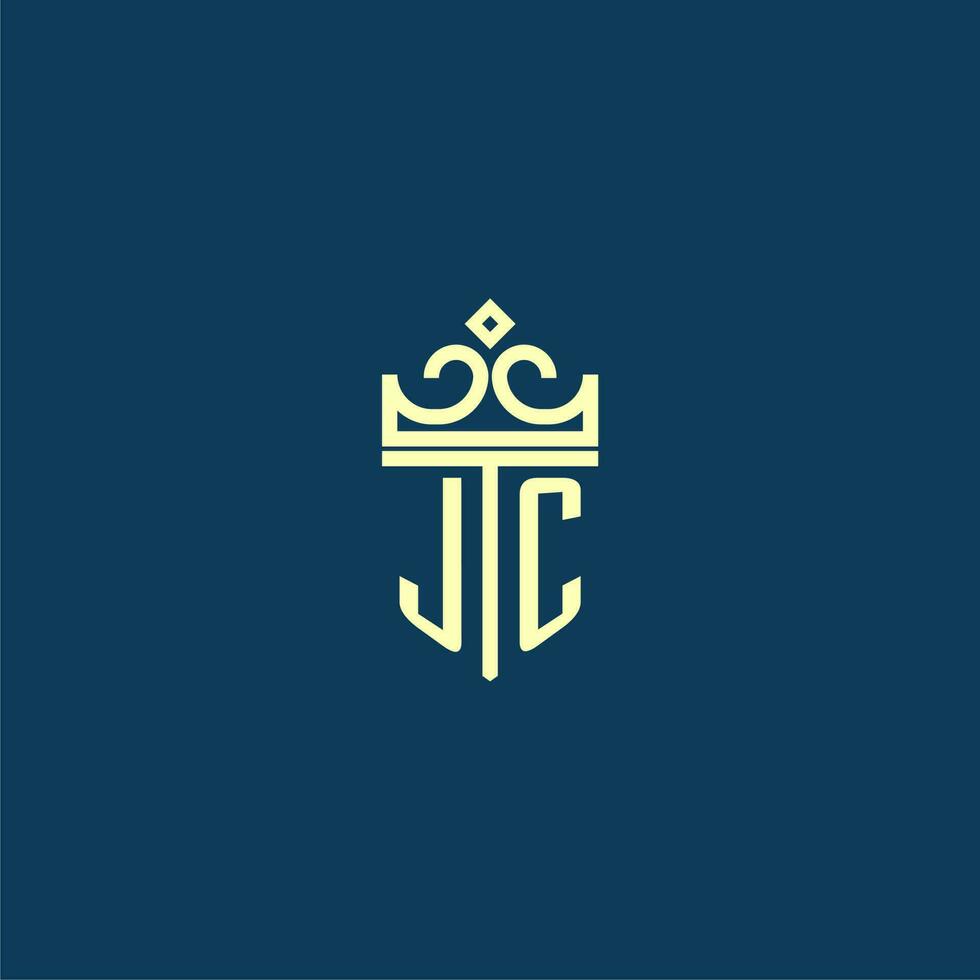 JC initial monogram shield logo design for crown vector image