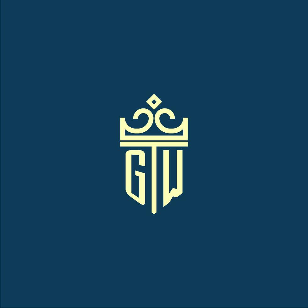 GW initial monogram shield logo design for crown vector image