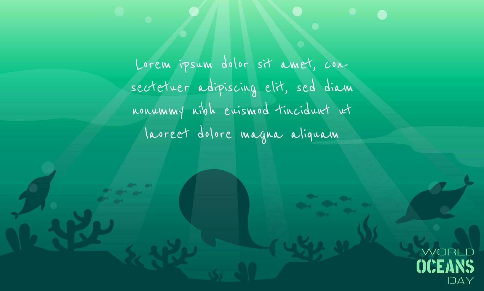 World Oceans Day background with underwater ecosystem and copy space area vector