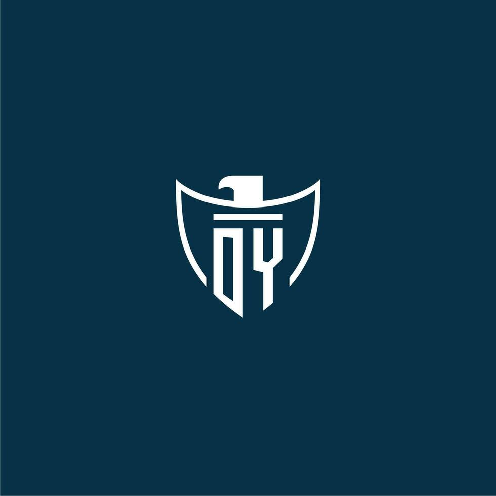 OY initial monogram logo for shield with eagle image vector design