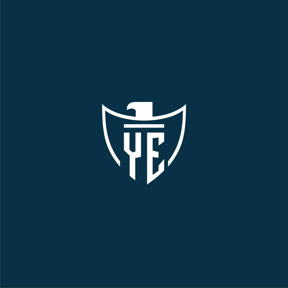 YE initial monogram logo for shield with eagle image vector design