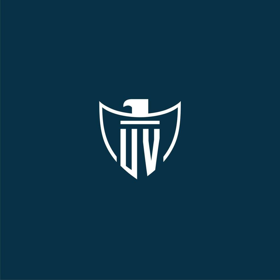 UV initial monogram logo for shield with eagle image vector design
