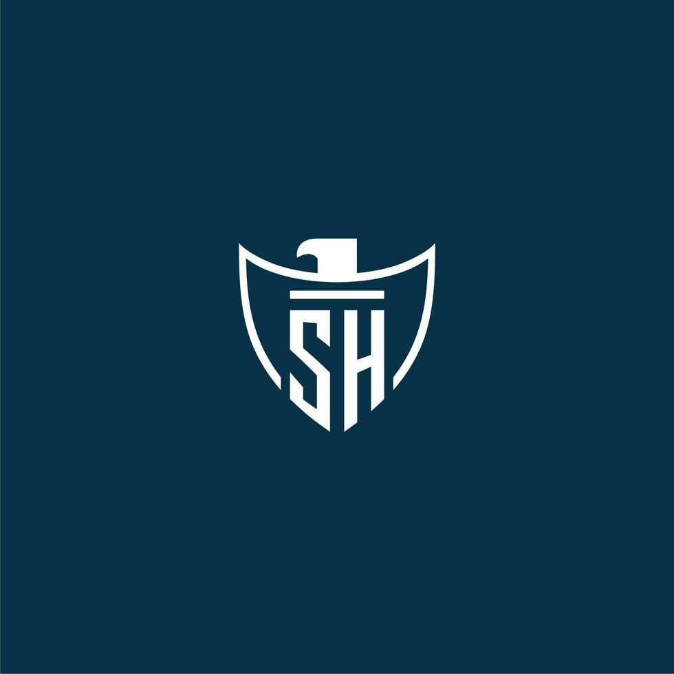 SH initial monogram logo for shield with eagle image vector design