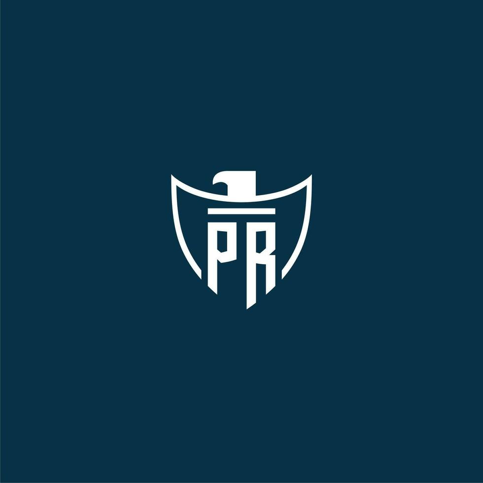 PR initial monogram logo for shield with eagle image vector design