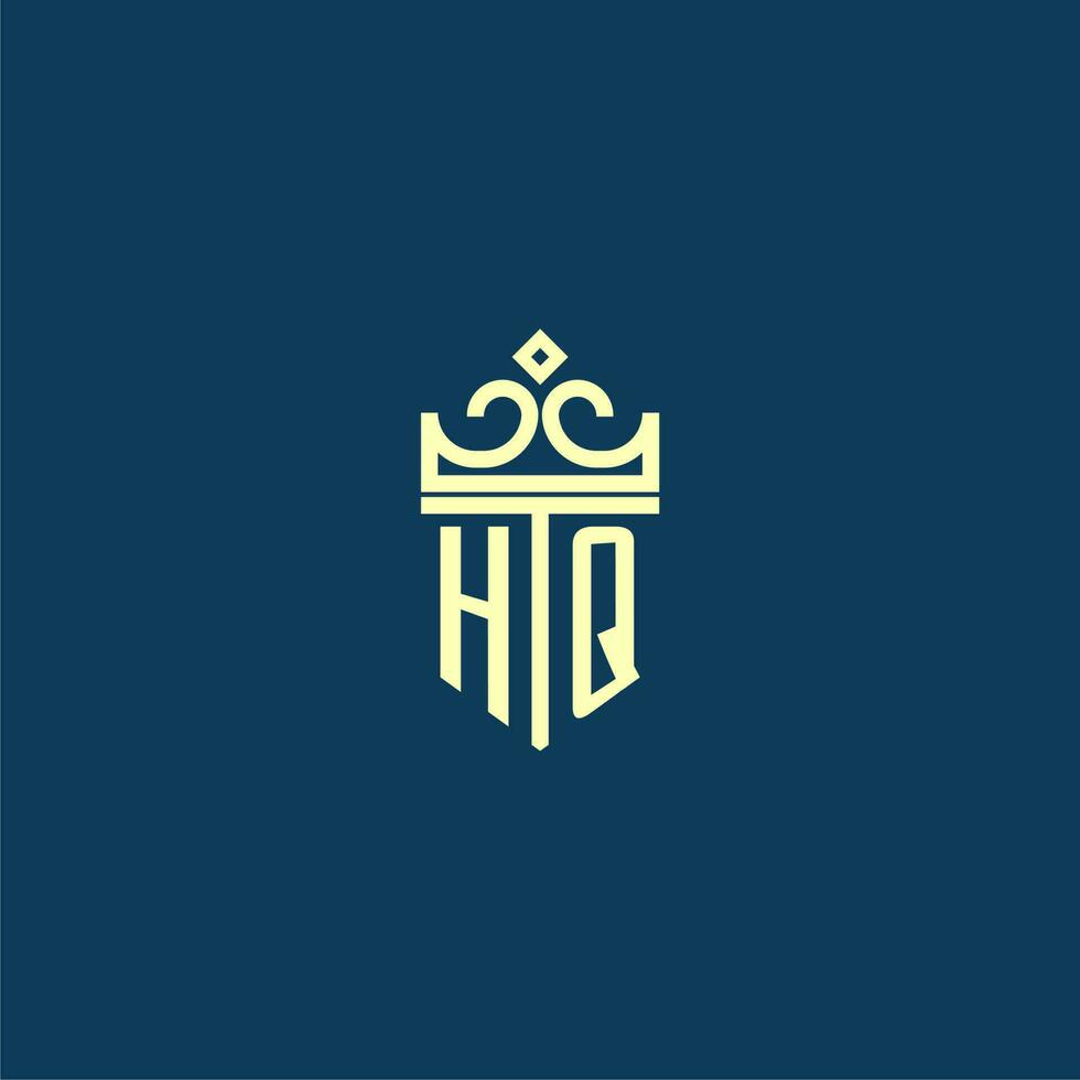 HQ initial monogram shield logo design for crown vector image