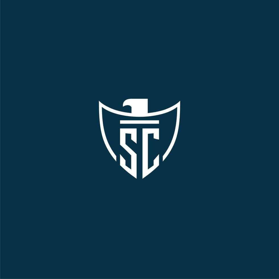 SC initial monogram logo for shield with eagle image vector design