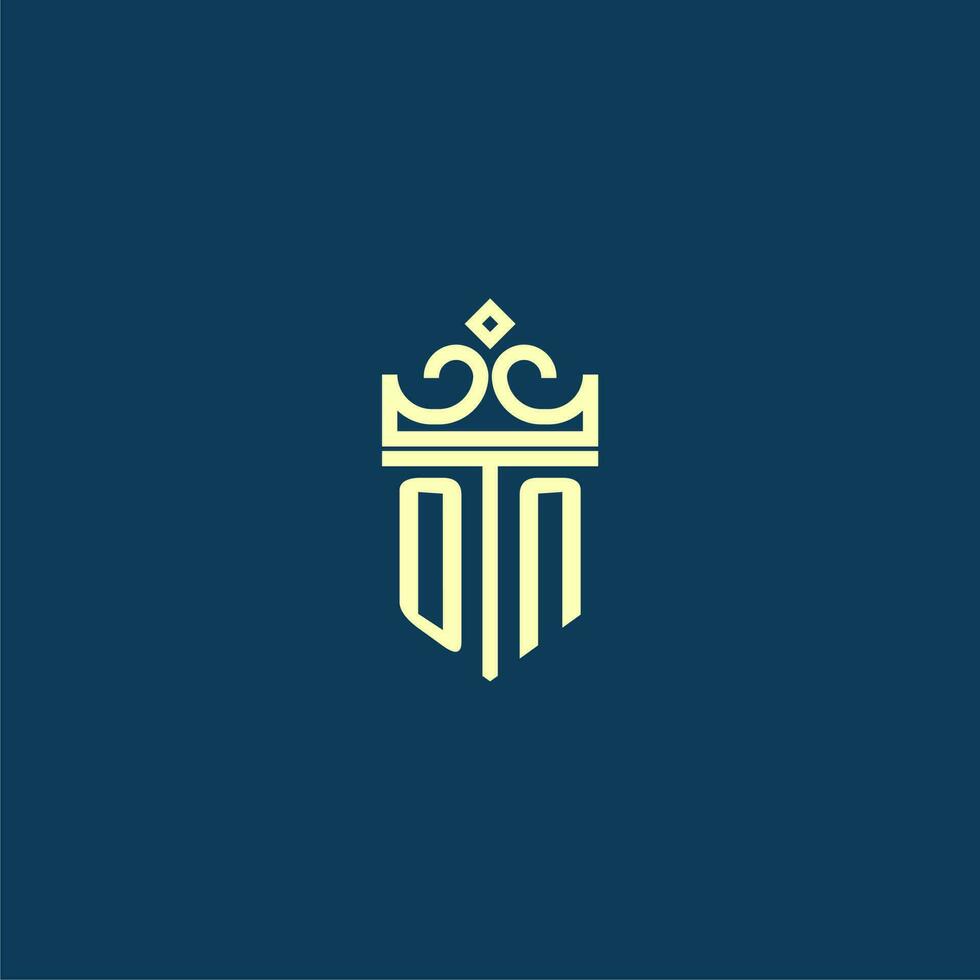 ON initial monogram shield logo design for crown vector image