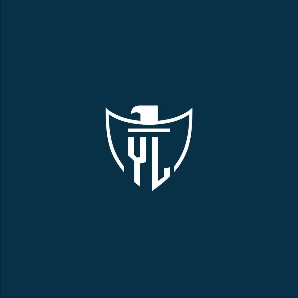 YL initial monogram logo for shield with eagle image vector design