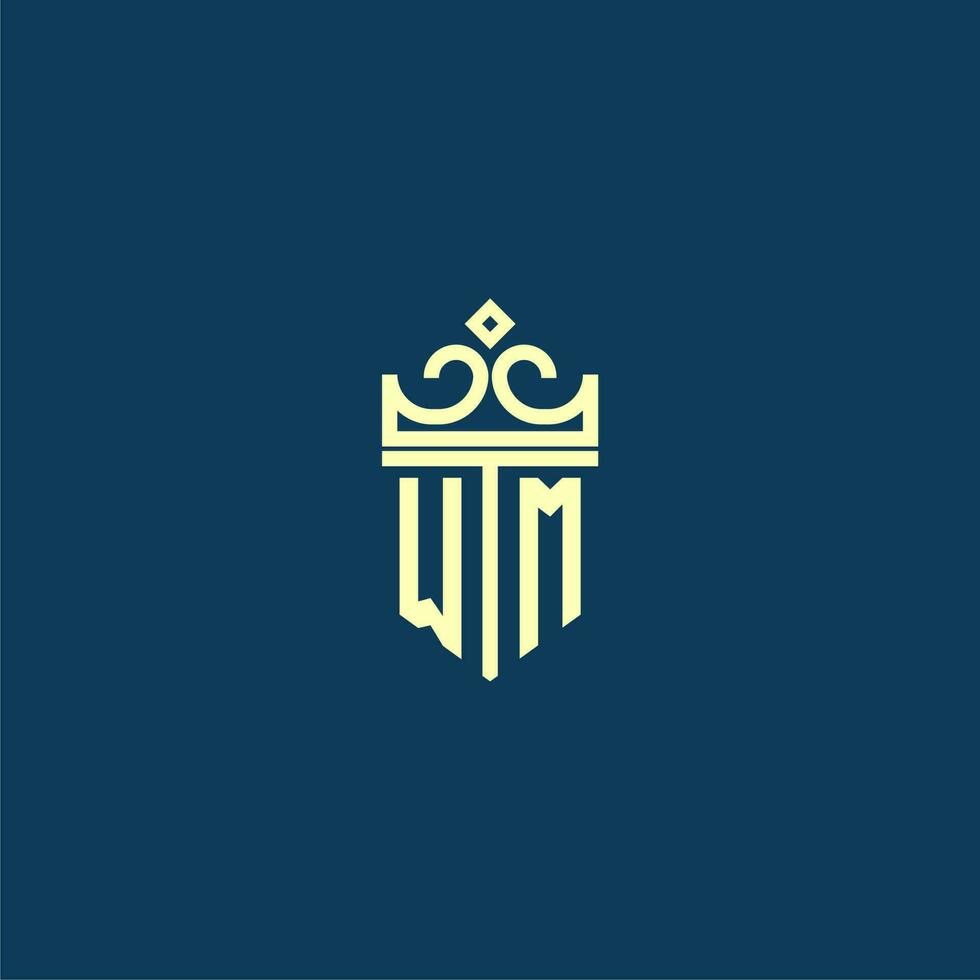 WM initial monogram shield logo design for crown vector image