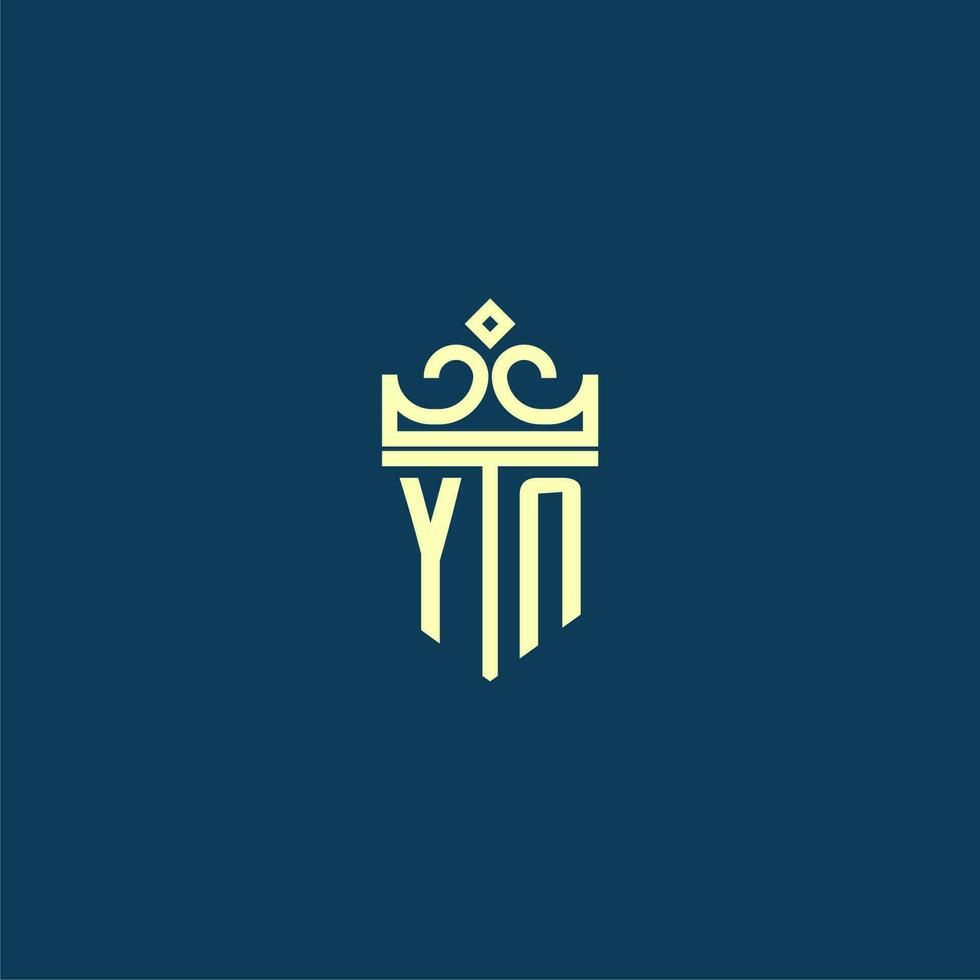 YN initial monogram shield logo design for crown vector image