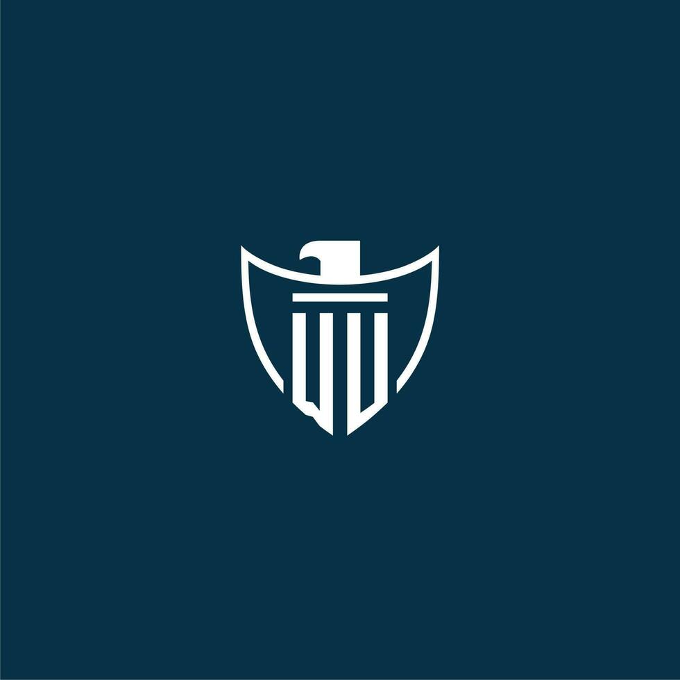 WU initial monogram logo for shield with eagle image vector design