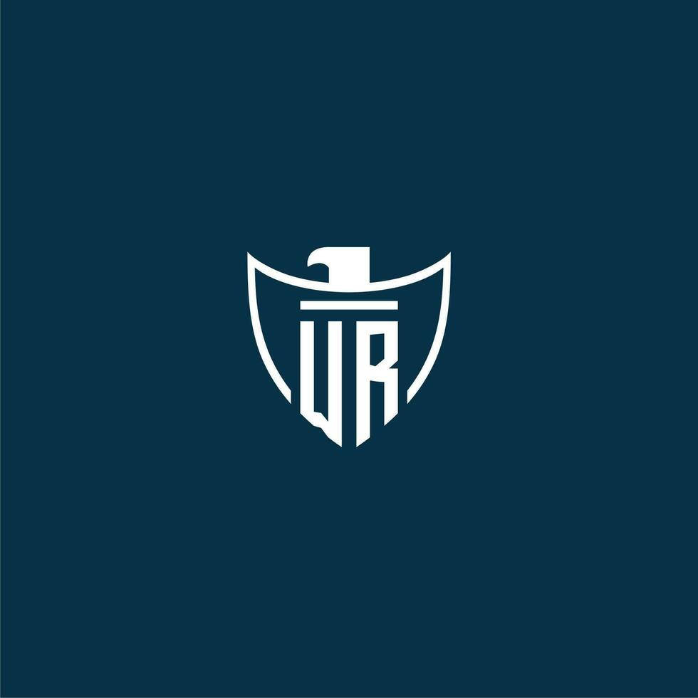 WR initial monogram logo for shield with eagle image vector design