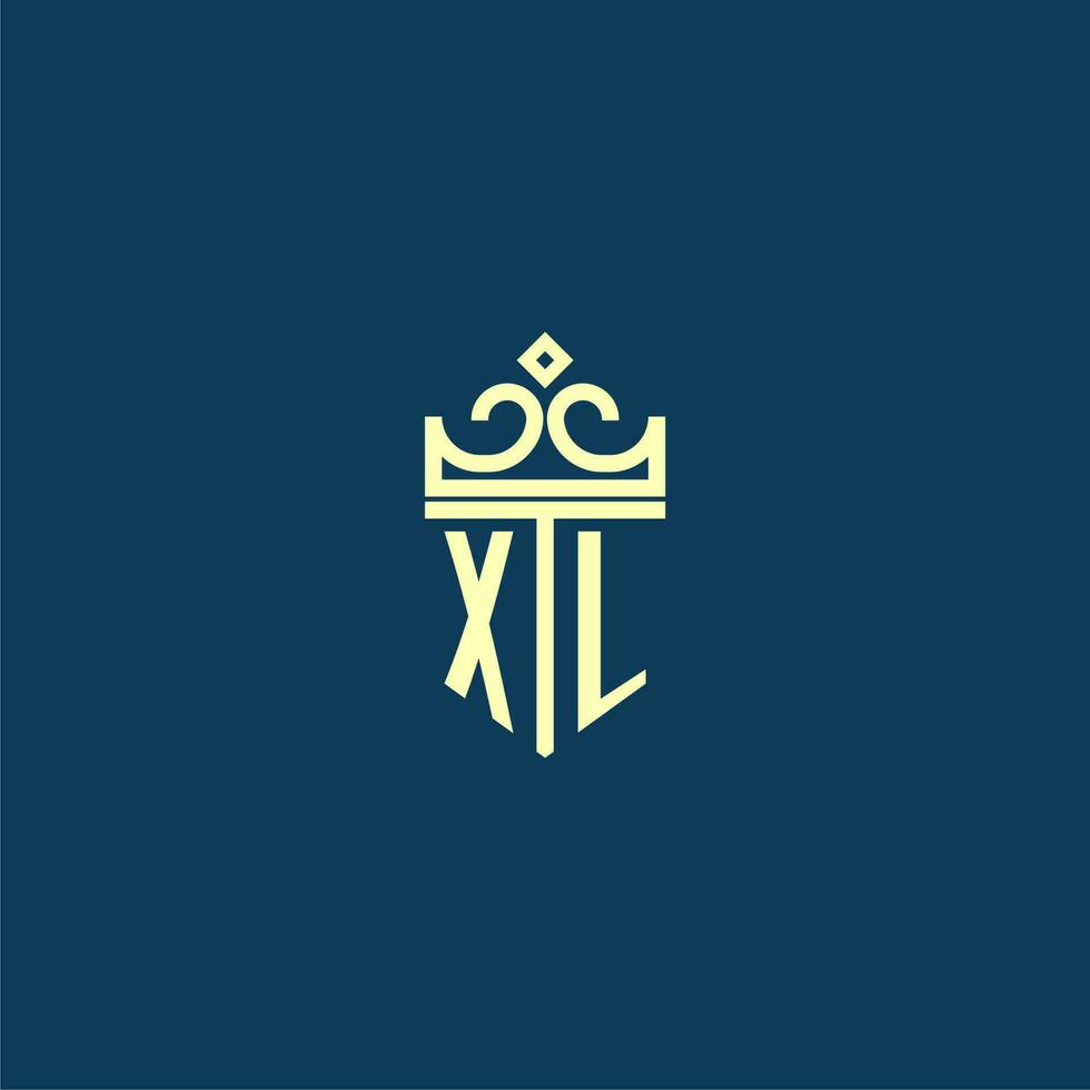 XL initial monogram shield logo design for crown vector image