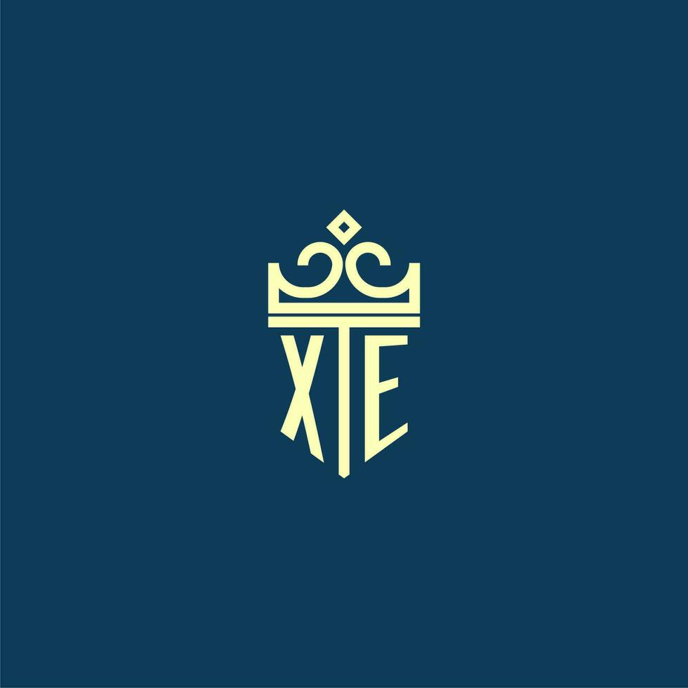 XE initial monogram shield logo design for crown vector image