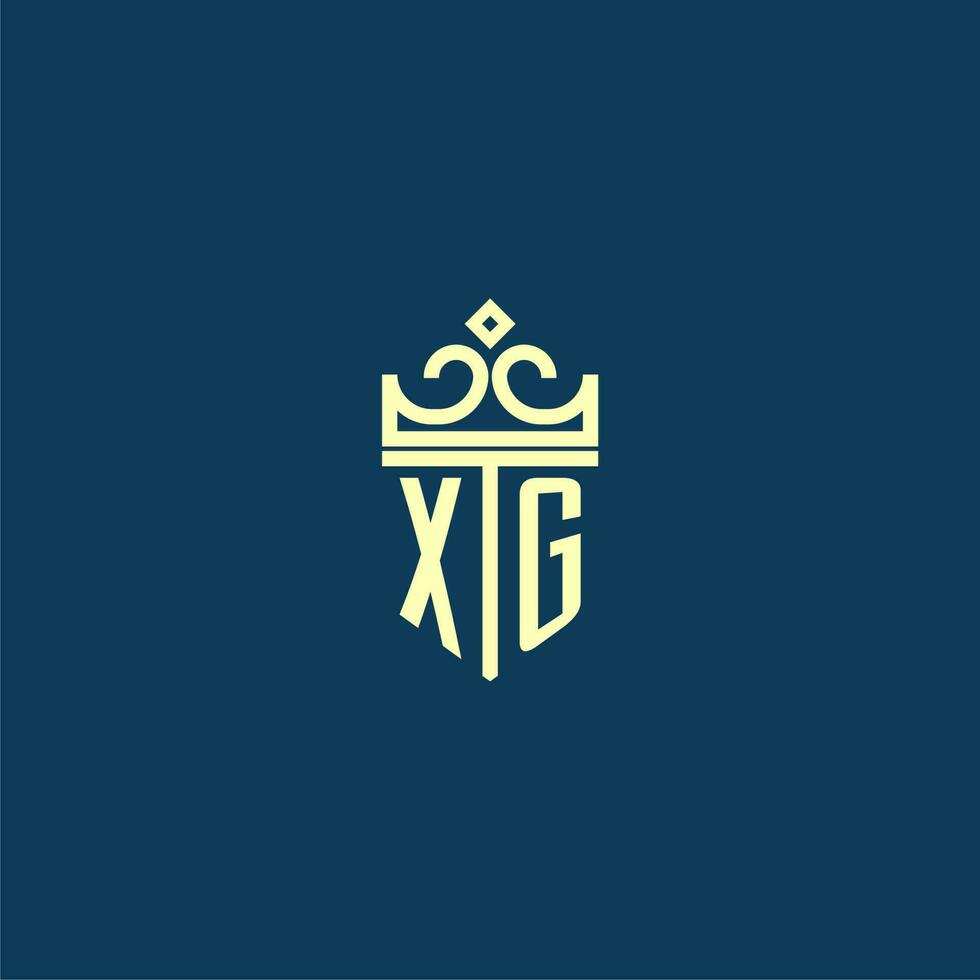 XG initial monogram shield logo design for crown vector image