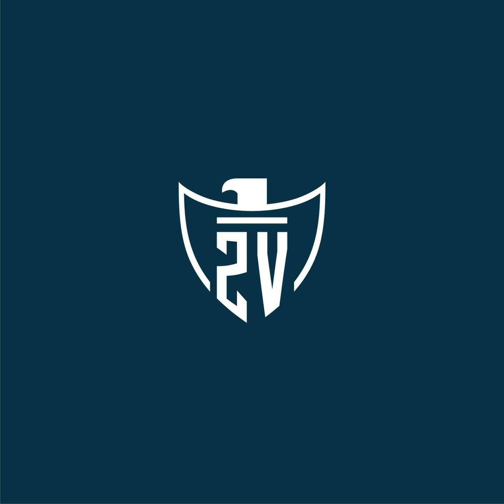 ZV initial monogram logo for shield with eagle image vector design
