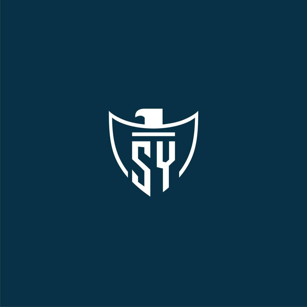 SY initial monogram logo for shield with eagle image vector design