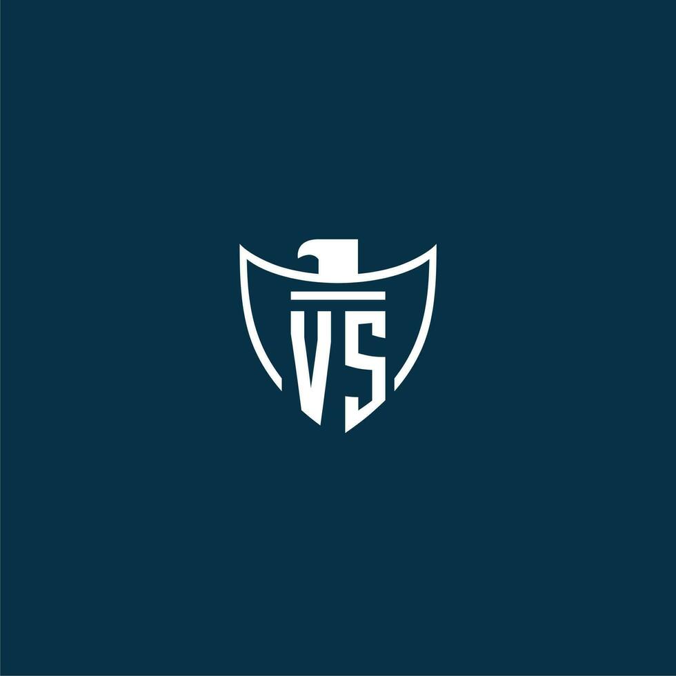 VS initial monogram logo for shield with eagle image vector design