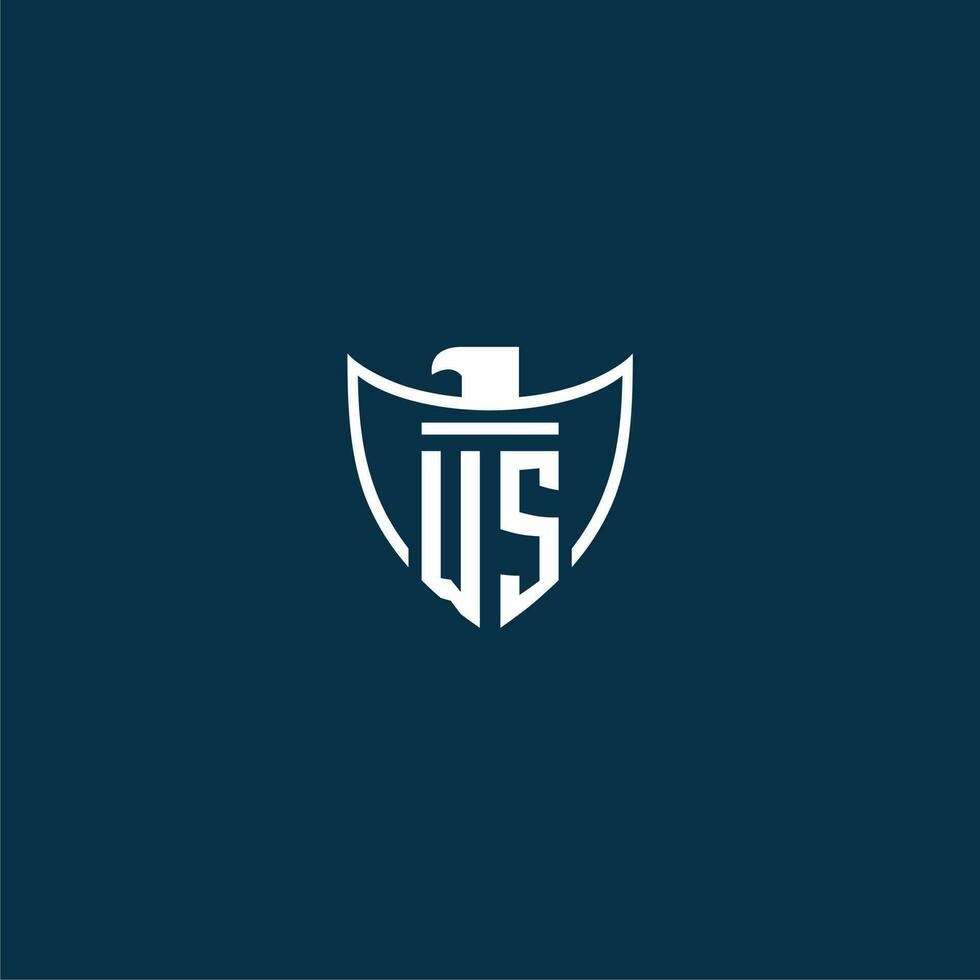WS initial monogram logo for shield with eagle image vector design