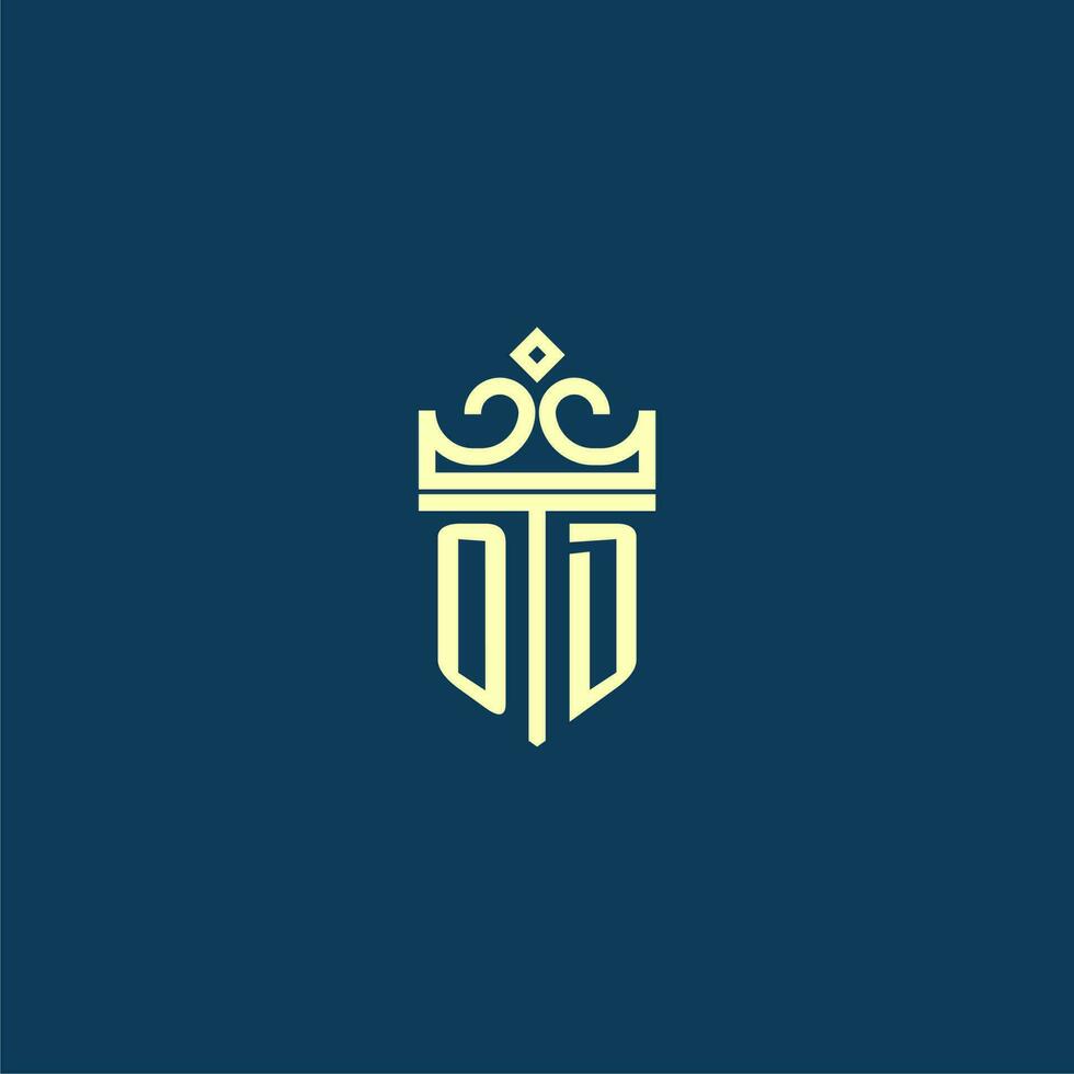 OD initial monogram shield logo design for crown vector image