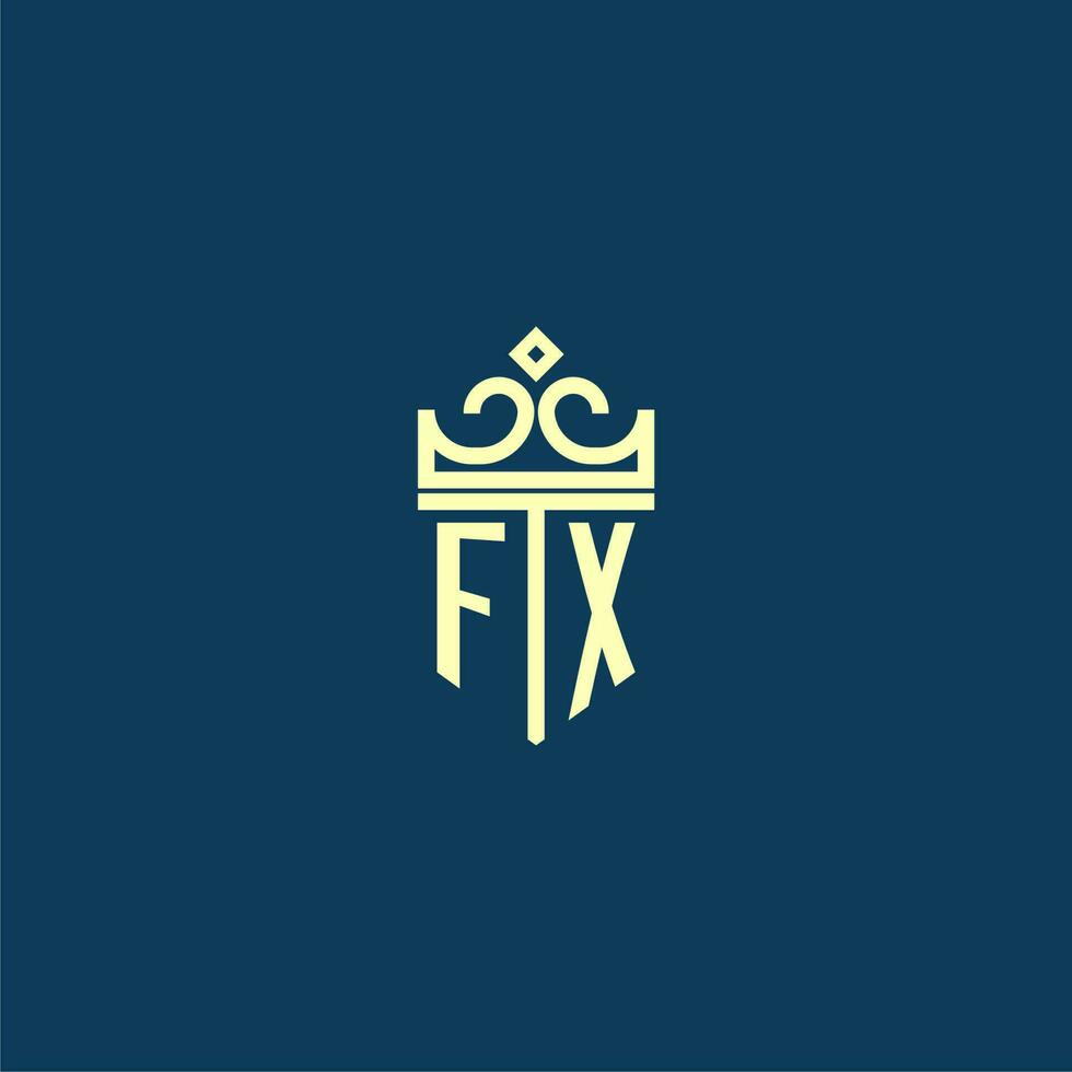 FX initial monogram shield logo design for crown vector image