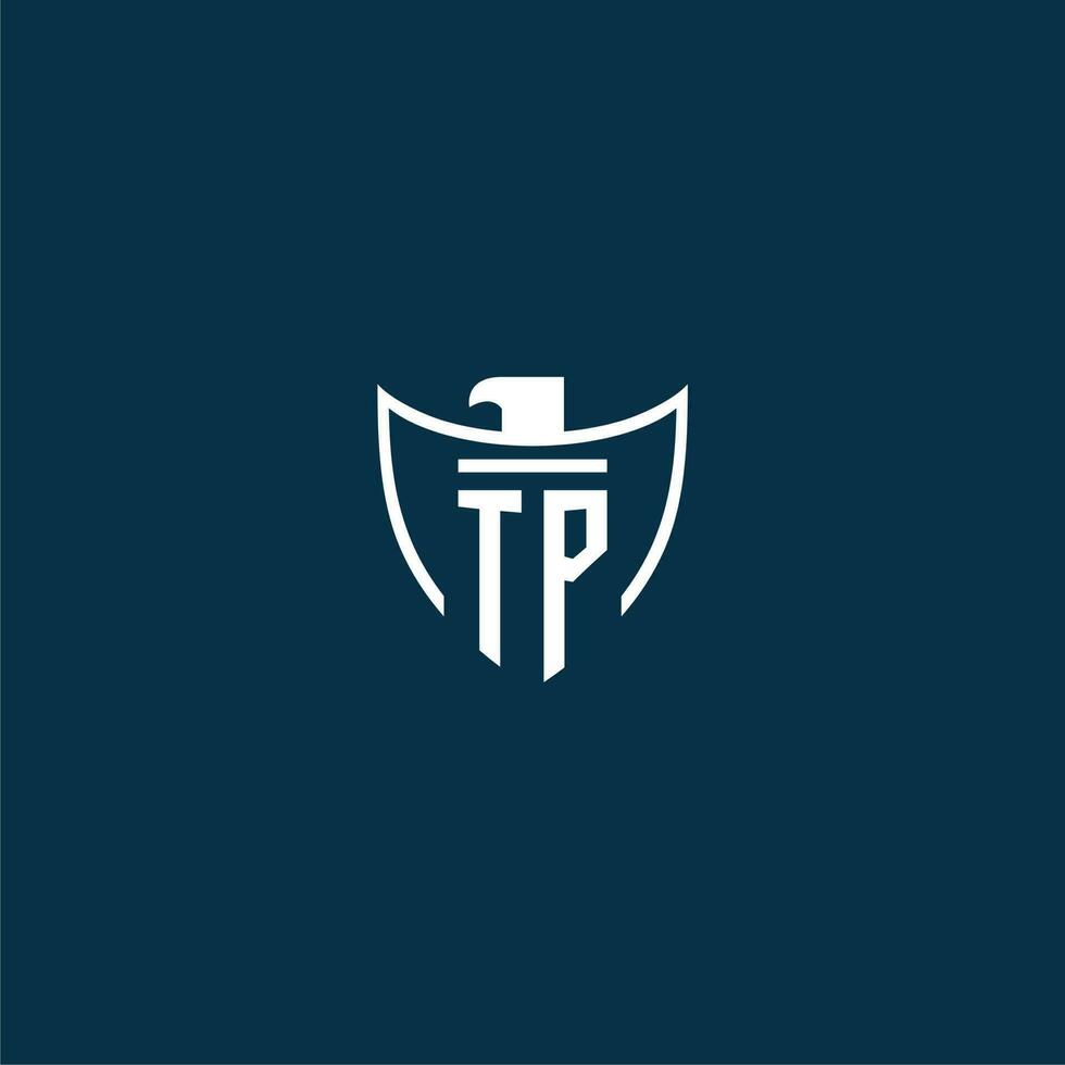 TP initial monogram logo for shield with eagle image vector design