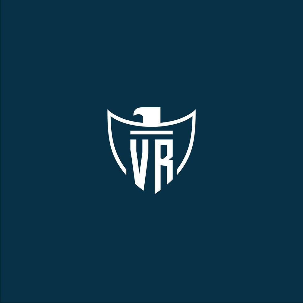 VR initial monogram logo for shield with eagle image vector design