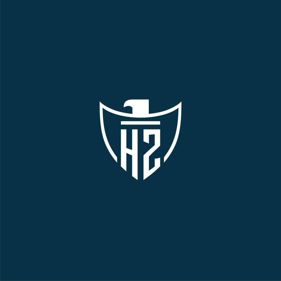 HZ initial monogram logo for shield with eagle image vector design