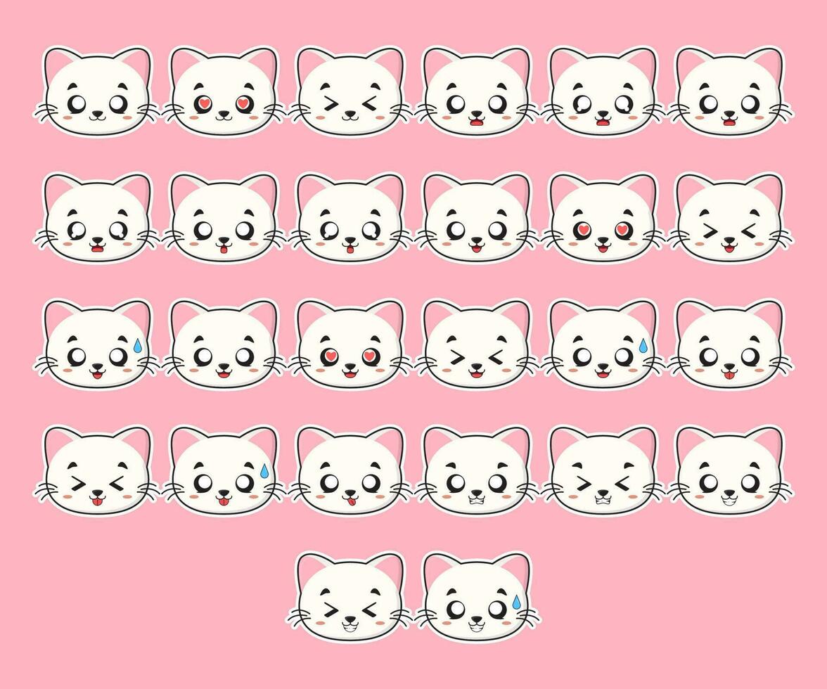 Cute White Cat Character Expression vector