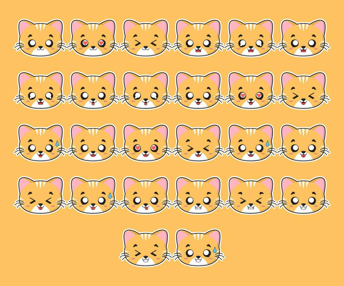 Cute White Stripe Cat Character Expression vector
