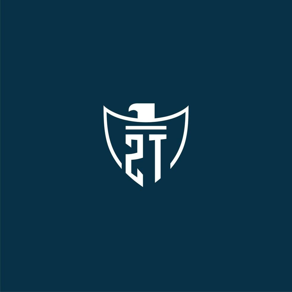 ZT initial monogram logo for shield with eagle image vector design