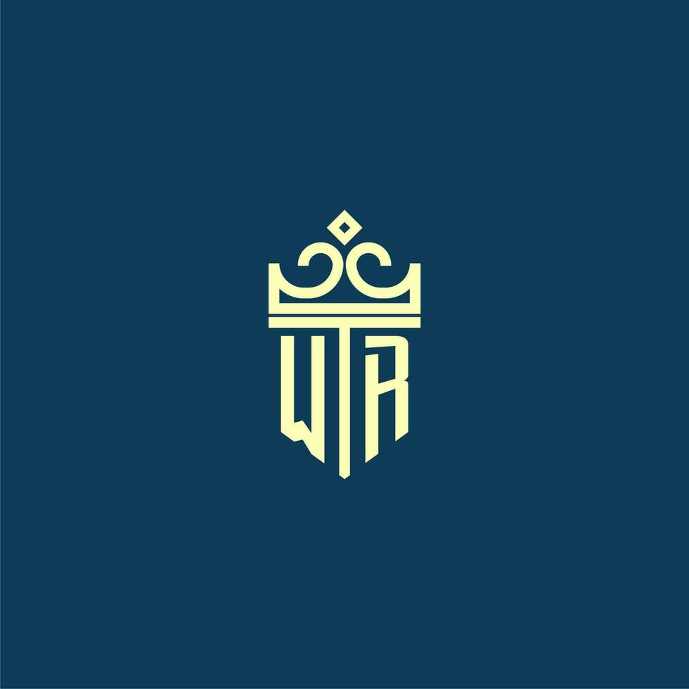 WR initial monogram shield logo design for crown vector image