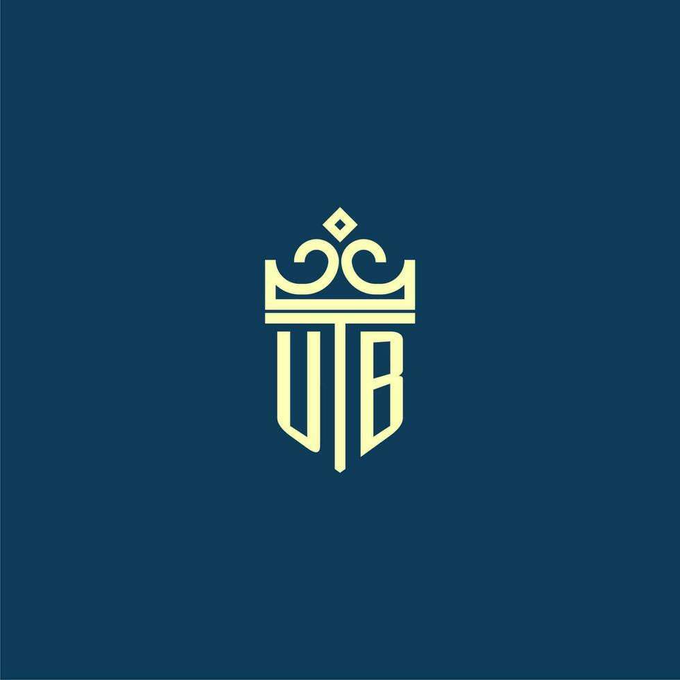 UB initial monogram shield logo design for crown vector image