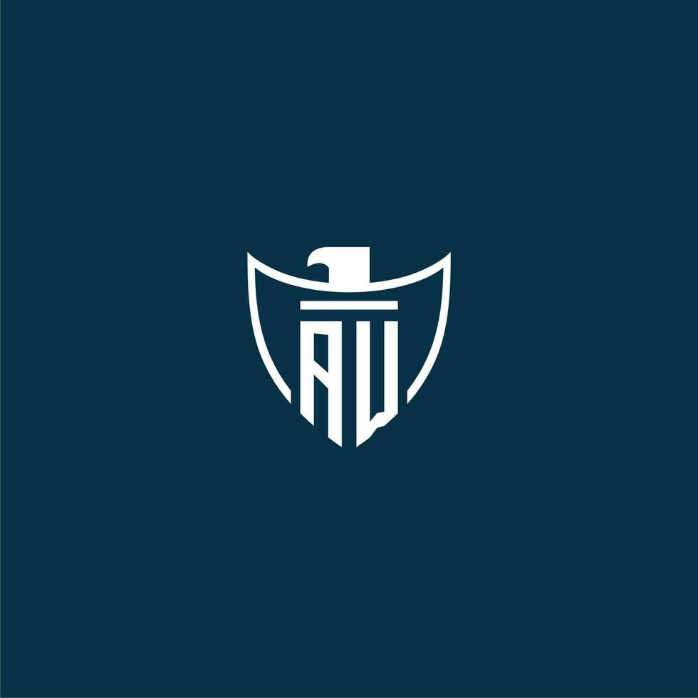 AW initial monogram logo for shield with eagle image vector design