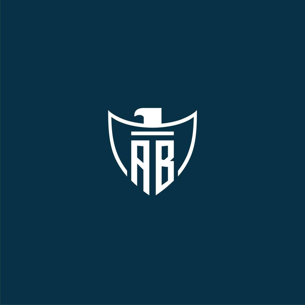 AB initial monogram logo for shield with eagle image vector design
