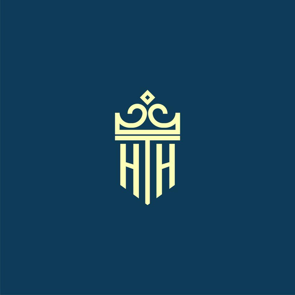HH initial monogram shield logo design for crown vector image