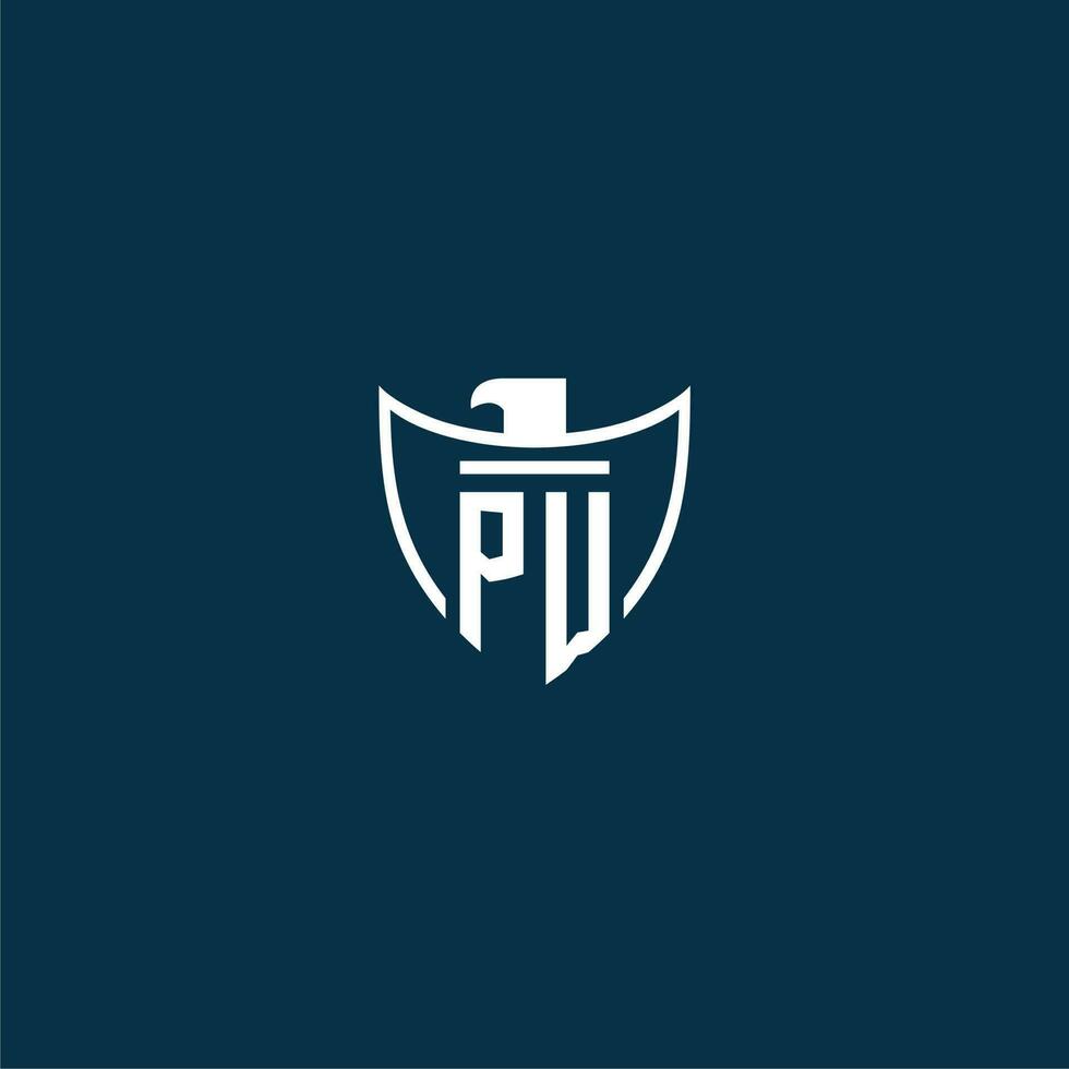 PW initial monogram logo for shield with eagle image vector design
