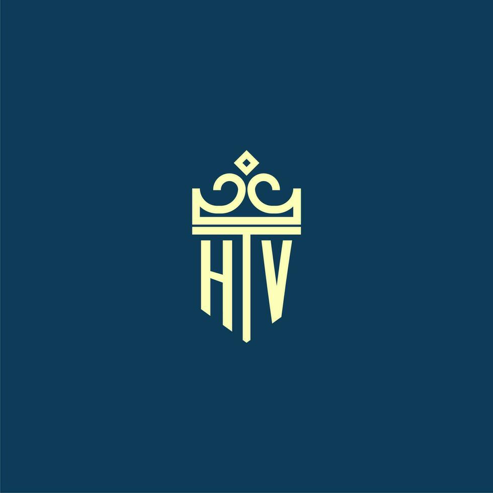 HV initial monogram shield logo design for crown vector image