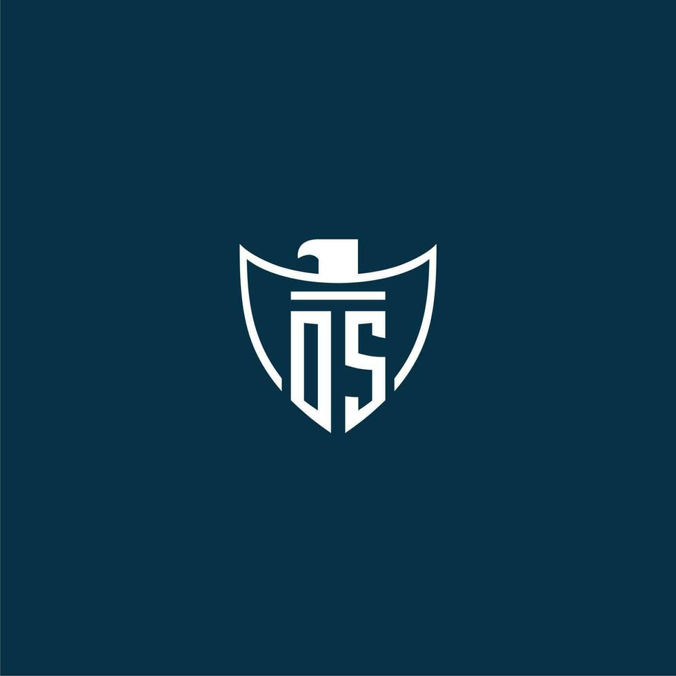 OS initial monogram logo for shield with eagle image vector design